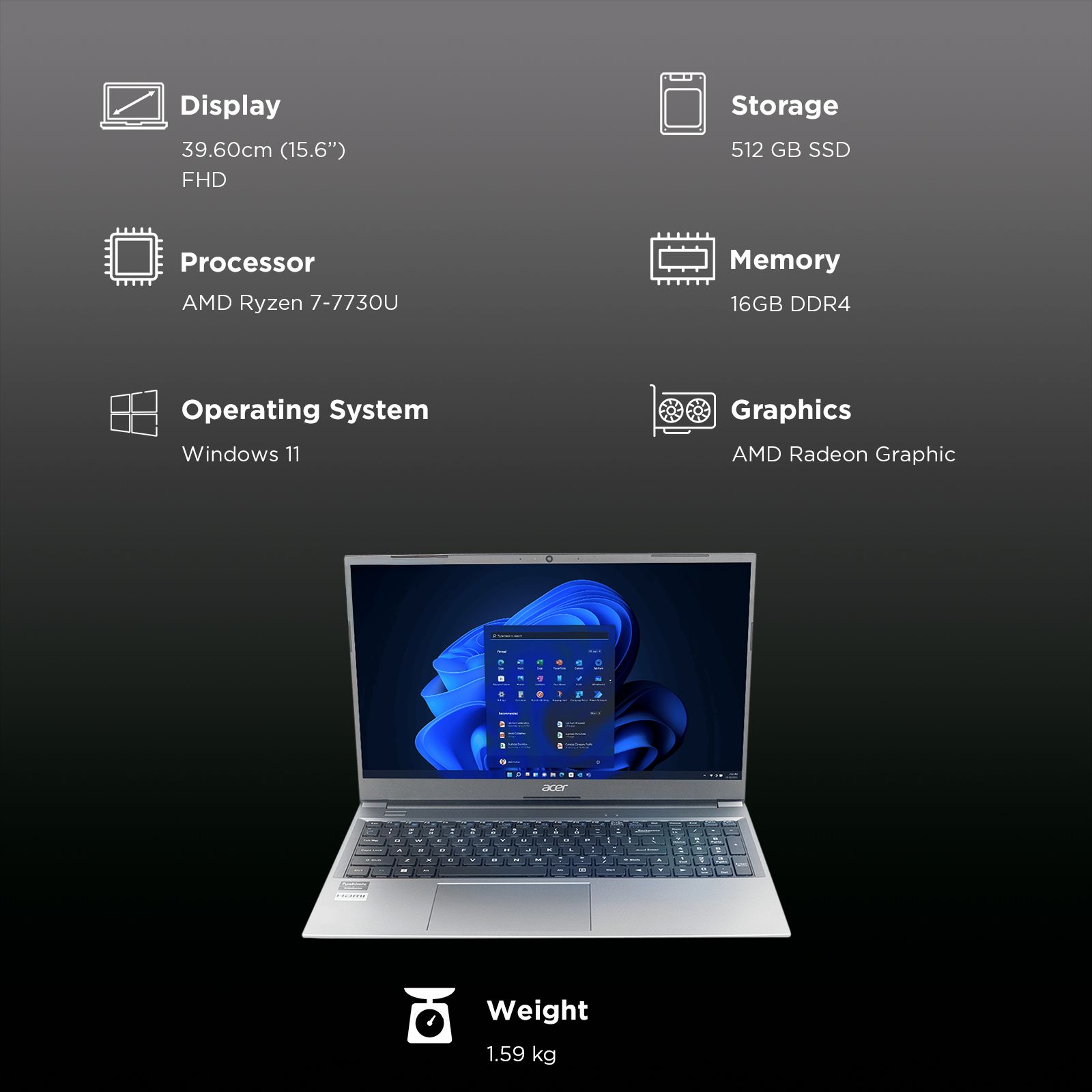 Buy acer Aspire Lite AMD Ryzen 7 Laptop (16GB, 512GB SSD, Windows